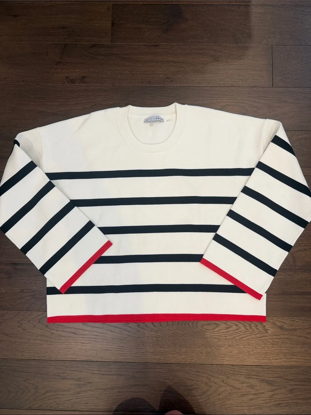 Baltic Born Cream Crewneck Sweater with Black Stripes & Red Trim - C47-041
